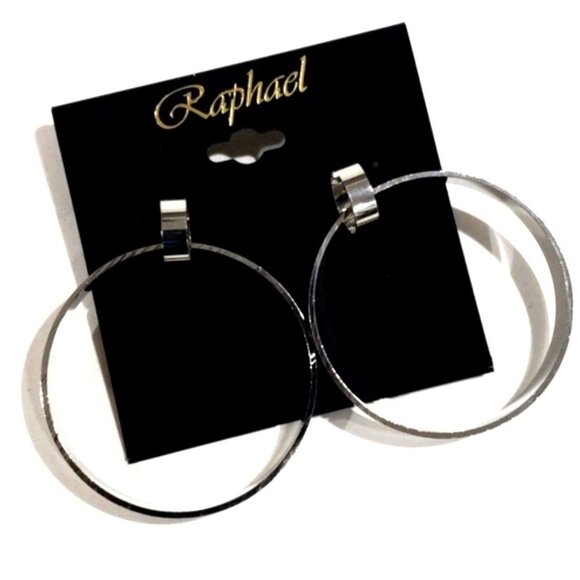 Elegant Silver Tone Chunky Hoop 2-inch drop Earrings - Women's Fashion Jewelry - Picture 1 of 8